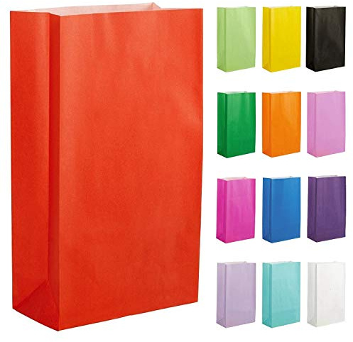 Thepaperbagstore 50 Rote Papier-Partytüten für Geschenke 14 x 24.5 x 7 cm | Starke, recycelbare Kraftpapier-Partytüten, ideal für Gastgeschenke, Süßigkeiten, Geschenke, Leckereien und besondere Events.