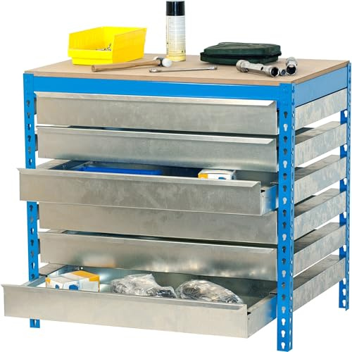 Simon Rack Banco de Trabajo Taller con 6 cajones 1210x760 mm - BT5 | Tablero madera 16 mm, Capacidad Carga 600 kg, Azul , Pintura anticorrosión, Montaje sistema clic