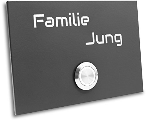 Jung-Edelstahl-Design Türklingel mit Gravur London 008 Edelstahl anthrazit Pulverbeschichtet 120 X 80 X 3 mm Klingelplatte Klingel (weiß)