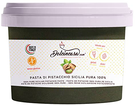 Dolcincasa-com Crema de Pistacho de Lujo 100% Pura Pistacho Siciliano para Helados de Pastelería Excelente Sabor Fundible Producido en Bronte 250 gramos