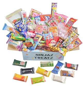 50 Japanese Candy & Snack Box 10 Japanese chocolate bar Assortment and 40 Popular Sweets (Plain box)