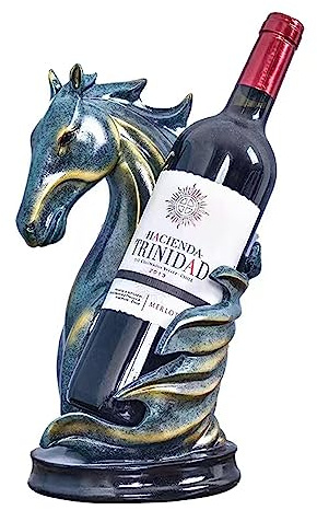 LL-COEUR Pferd Weinflaschenhalter Dekoration Weinregal Kreative Weinständer Handwerk Wein-Rahmen Weihnachten (blau)