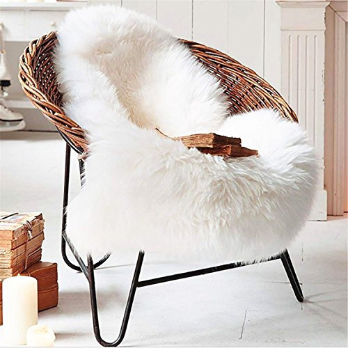 LIYINGKEJI Alfombra de imitación de Piel de Cordero, 60 x 90 cm Alfombra de Piel de Oveja Piel de Oveja Blanca Alfombra de Lana de imitación de Piel de Pelo Largo Alfombra de sofá (Blanco)