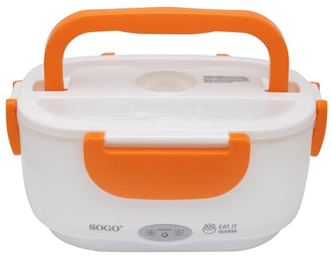 SOGO 11960 Fiambrera Taper Eléctrico con Dos Compartimentos 0.45L y 0.65 L, mantiene la comida caliente en el coche o trabajo, 40 W, 220-240V, sin BPA, Blanco