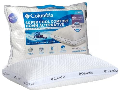 Columbia Comfort Ice Fiber Side Sleeper Down Alternative Bed Pillow with Polyester Fiberfill, Supportive Cooling Double Sided Breathable Cover (Side Sleeper, Standard/Queen (Pack of 1))