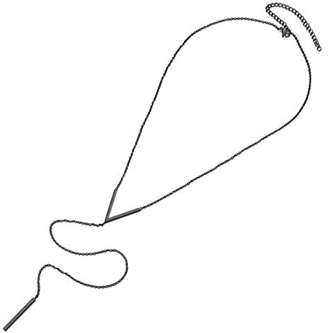 FOCALOOK Damen Lariat Halskette mit Anhänger Stab/Herz/Schloss/Italienisches Horn/Kreuz personalisiert 73/80cm Collier Edelstahl/18k vergoldet Modeschmuck Accessoire für V-Ausschnitt Pullover Kleid