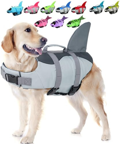 EMUST Giubbotto Salvagente Cane, Ristop Salvagente per Cani, Leggero Giubbotto Salvagente per Cani, Con Squalo S