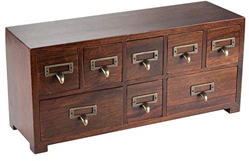 Under Display Monitor Traditional Medicine Cabinet - Desktop Wide & Small Cabinet w/ 8 Drawers - Tabletop Apothecary Cabinet - Pre-Assembled Oriental Furniture - Vintage Card Catalog - Chest Drawer