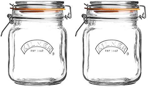 Kilner Clip Top Square Jar Ideal for Storing Food 1 Litre Clear/Transparent (Pack of 2)