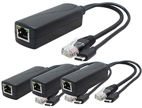 ANVISION 4er-Pack 5 V PoE-Splitter, USB Typ C, 48 V auf 5 V 2,4 A, IEEE 802.3af-konform, 10/100 Mbit/s