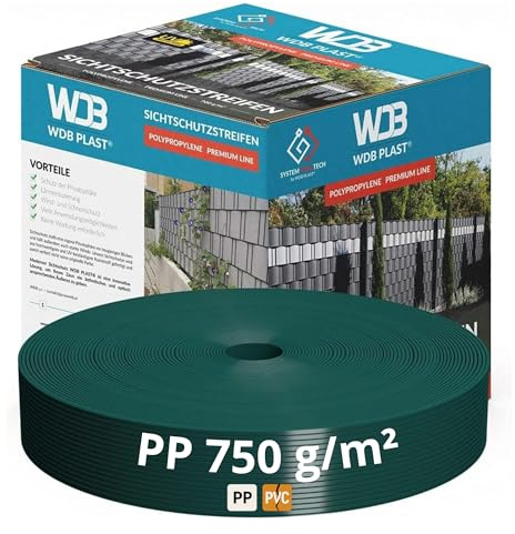 WDB - Sichtschutzstreifen für Doppelstabmatten Sichtschutz Zaun | Hart PP Windschutz Premium Line - 4,75 cm x 50 m - 750 g/m2 - Grün - RAL 6005