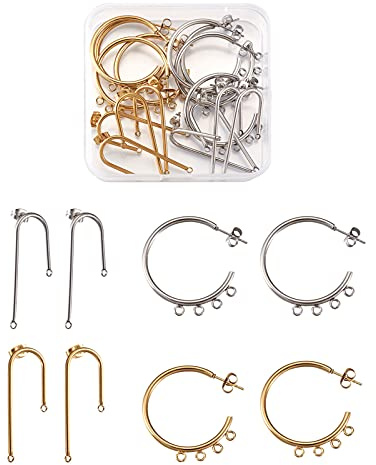 Cheriswelery - 8 paia di orecchini a perno in acciaio inossidabile con anelli a semicerchio a forma di lettera U e C, con chiusura posteriore; componenti per creazione di gioielli