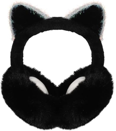Women Girls Furry Winter Earmuff Cute Cat Pattern Lace Faux Fur Ear Warmer Princess Fancy Dress Costume Accessories Headband Ear Cover Ear Wrap Folding Outdoor Activities Thermal Ear Protector Earflap
