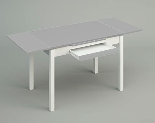 ASTIMESA Mesa de Cocina Extensible con alas Laminado Gris Metal Blanco
