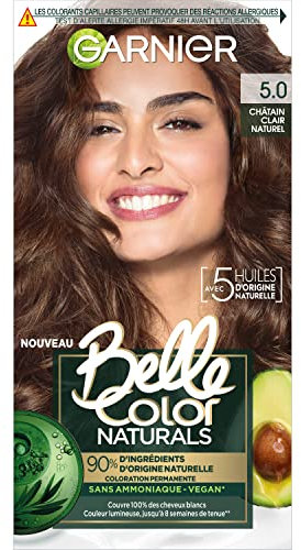 Garnier - Coloration Permanente Sans Ammoniaque - 90% d'Ingrédient d'Origine Naturelle - Formule Vegan - Belle Color Naturals - Teinte : Châtain Clair Naturel (5.0)