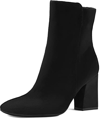mysoft Women's Ankle Boots Square Toe Side Zipper GoGo Boots Chunky Block Heel Mid Calf Low Heeled Short Booties