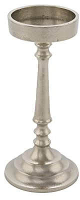 Spetebo Kerzenständer aus Aluminium für Stumpenkerzen - 22 cm - Metall Kerzenhalter im antiken Design - Deko Kerzen Ständer Halter Silber auf Fuß