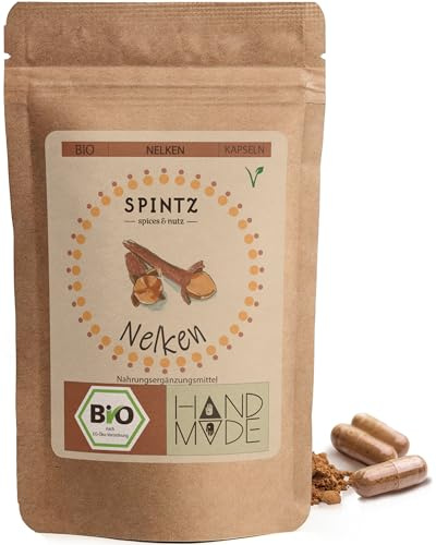 Bio Nelken Kapseln von Spintz - 360 hochdosierte Nelken-Kapseln - 550mg Nelken Pulver aus biologischem Anbau - vegan