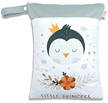 Treer Wetbags für Stoffwindeln Windeltasche Baby 30x40cm Wasserdichte Süßer Tierdruck Organiser Beutel Nasstaschen mit Doppelt Reißverschluss - Nass-Trocken- Trennung (Pinguin)