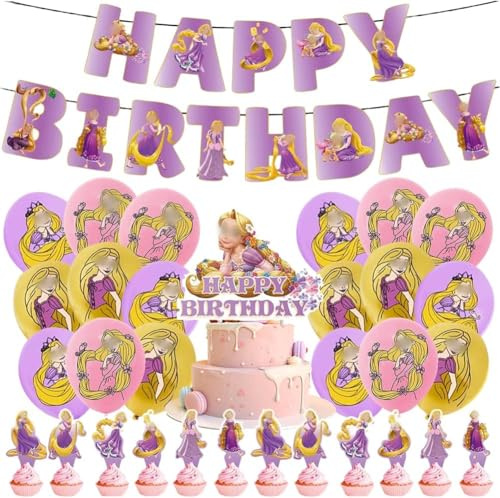 principessa Palloncini di Compleanno 32 PCS principessa Decorazioni di Compleanno Tema Festa Striscioni di Buon Decorazione per Torta Palloncino
