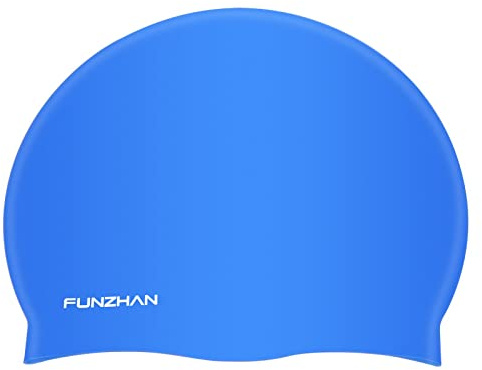 Funzhan Solid Wrinkle-Free Swimming Hat Comfortable Silicone Women Man Waterproof Non-Slip Swim Cap High Elasticity (Blue)
