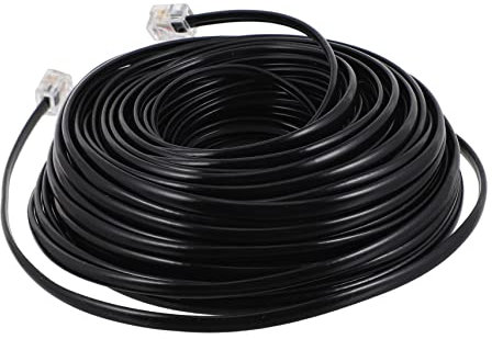 Parliky Cavo Telefonico Di Prolunga Rj11 6p4c 20 Metri a 4 Conduttori Per Telefonia Domestica e Fax, Accessori Per Telefoni, Isolamento Antirumore, Per Uso Ufficio e Casa, Colore Nero