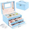 Caja joyero, Organizador de Joyas Grande con Cajón y Cerradura, Organizador Joyas Joyeros Organizador de 3 Niveles con Espejo, Caja organizadora para Collares Pendientes, Anillos, Azul celeste
