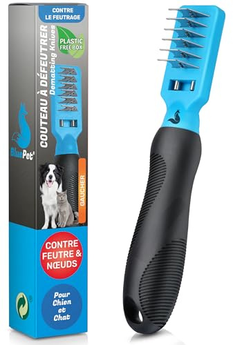 BluePet Entfilzungskamm für Hunde & Katzen, Knoten & Verfilzungen entfernen | Schonender Entfilzer. Entfilzungshaken für Hund und Katze. Als Entfilzungsmesser, Entfilzungsharke und Knoten Entferner.