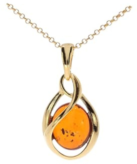 Artisana-Schmuck Bernstein Anhänger, moderner Anhänger (ohne Kette) aus Bernstein, gefasst in 925/000 Sterling Silber vergoldet