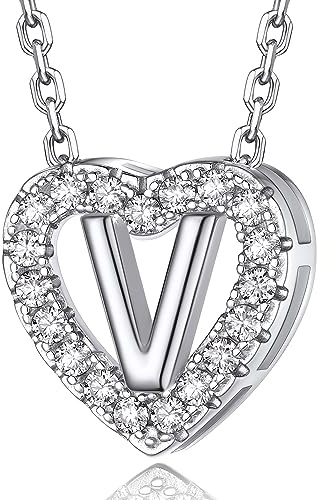 MomentWish Kette mit Buchstaben, Halskette Damen Silber 925 Moissanit Diamant für Frauen Schmuck mit Anhänger Buchstabe V