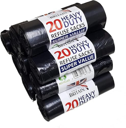 Efforias 200 Heavy Duty Refuse Sack | Black | 72x85 cm | 75 L | Kitchen Bin Liners | Bin Liner | Bin Bags | Strong Waste Bags | Dustbin Bags