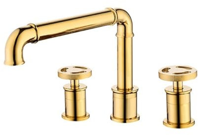 Badarmatur Wasserhahn Retro Industrial Wind Waschbecken Wasserhahn Heiß Und Kalt Kupfer Schwarz Gold Wasserhahn Waschbecken Drei-Loch-Gold