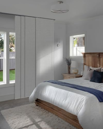 GoDear Design 99.99% Blackout Adjustable Sliding Door Blinds, Privacy Curtain Panels, Extendable Track from 45.8 to 86 W, Trimmable Fabric Panel Up to 96 H, Snowfall Night