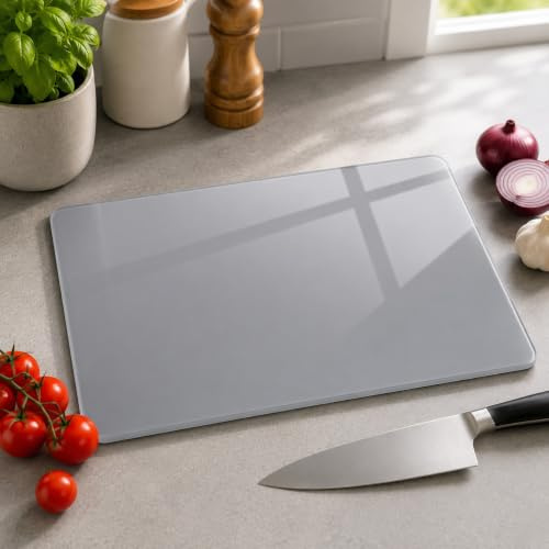 Glass Chopping Board 40x30cm : Plain Grey, Worktop Saver for Kitchens - Durable, Hygienic Glass Worktop Savers - Easy-Clean, Tempered Glass, Scratch-Resistant, Heat-Proof