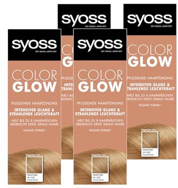 Syoss Color Glow Pflegende Haartönung Coral Gold Pantone 16-1337 (4x 100 ml), semi-permanente Coloration für strahlende Farbintensität bis zu 8 Haarwäschen, ohne das Haar zu schädigen