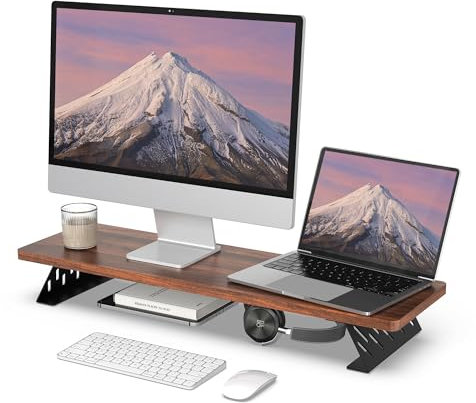 Fenge Monitor Stand Riser for Desk Large Computer Monitor Stand for 2 Monitors Wood Desk Organizer Stand for PC, Laptop, Printer, TV Screen (Brown, 80CM)