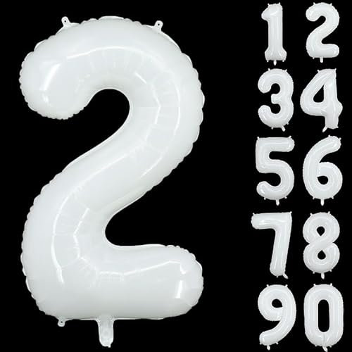40 Inch Number Balloons Giant Number Aluminium Foil Helium Balloons for Birthday Party Celebration Decoration New Year Baby Shower Anniversary (White, 2)