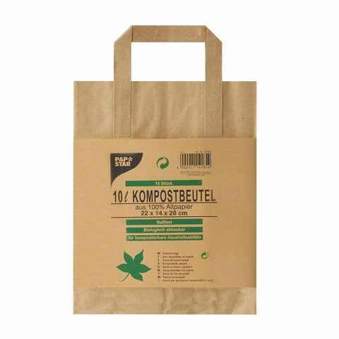 VEPATIM 60 Kompostbeutel aus Papier mit Henkel 10L 28 cm x 22 cm x 14 cm braun