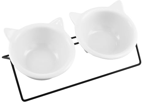 QWORK® Ciotole per gatti rialzate con supporto inclinato a 15°, ciotole per gatti in ceramica da 300 ml, protezione per il collo