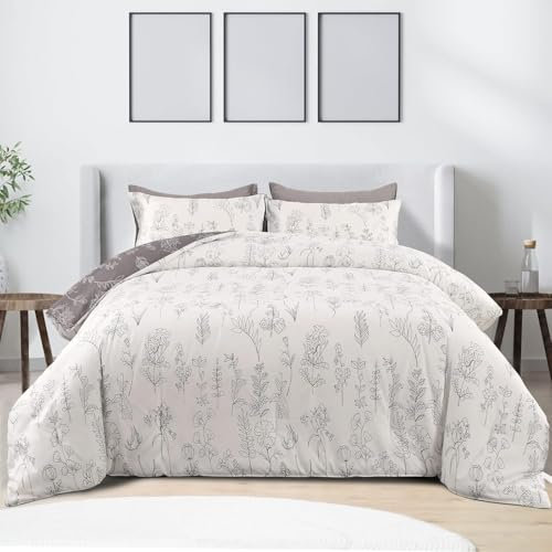 Bettdecke 200x220 Ohne Bezug Nutzbar, Blume Leaf Pflanze Bettdecken Waschbar Ganzjahresdecke Retro Stil 4 Jahreszeiten Steppdecke, Bettzeug Microfaser mit 2 Kissenbezug für Sommer Winter Doppelbett