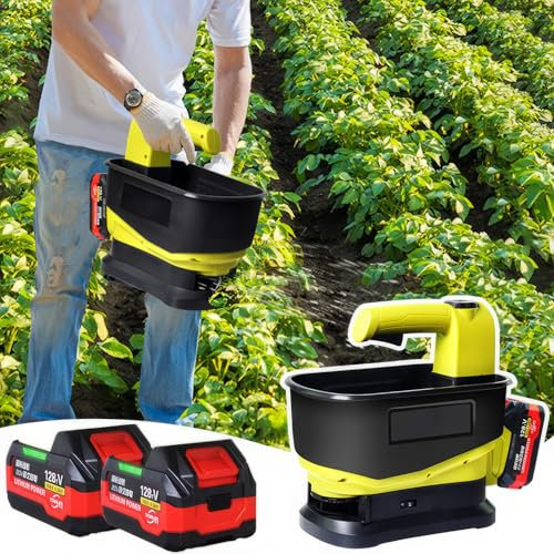 HYQNG Esparcidor de Semillas de césped inalámbrico 5,5 L esparcidor de Fertilizante de Semillas de césped de Mano con 2 baterías de 4,0 Ah, Ancho de dispersión Ajustable, caudal Variable, esparcidor