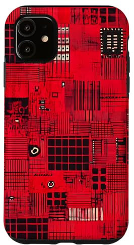 Coque pour iPhone 11 Carte mère vintage à carreaux rouge