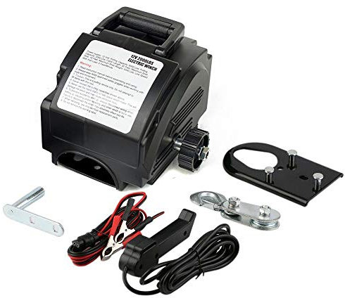 Cabrestante eléctrico de 12 V para coche con cubierta delantera y trasera para pequeños barcos, coches y otros vehículos, color negro