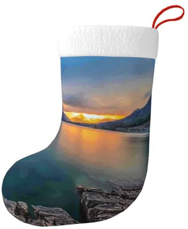 Hgbbdyyjj Glacier National Park Personalisierbare Weihnachtsstrümpfe für Herren und Damen, Weihnachtsstrümpfe, weiches Polyester, dekorative Socken, Schwarz , Einheitsgröße