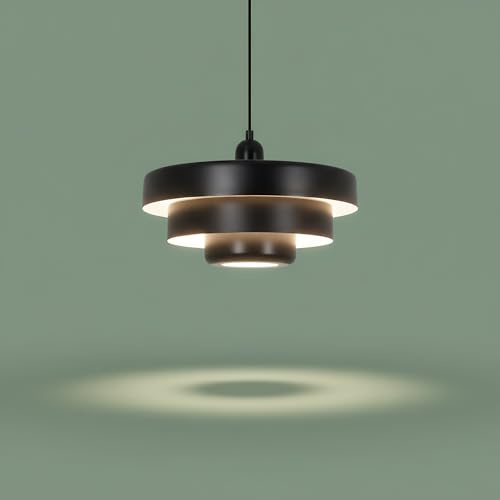 BARCELONA LED Suspension MACARRON Noir à 3 Niveaux, Métal Fer, Style Bauhaus Minimaliste, Éclairage Indirect Non Éblouissant, Classique Vintage Moderne et Luxe Contemporain E27