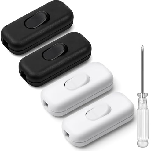 AXFEE 4 Interruttore Lampada Torpedo, 6A250V Lnterruttori in Linea Bipolare | Interruttore di Alimentazione in Linea, Interruttore di Cavo in Linea Pulsante, per Piccoli Lampade-Bianco+Nero