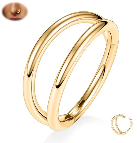 hengkaixuan G23 Titan Doppel-Nasenring Septum-Piercingschmuck 20G/18G/16G Helix Daith Rook Tragus Knorpel Conch Creolen für Damen und Herren 6mm bis 12mm