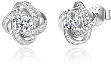 Jrêveinfini 925er Silber Ohrstecker Damen – Love Knot & Kleeblatt Design mit Zirkonia, Eleganter Schmuck für Frauen & Mädchen, Glücksbringer Geschenk