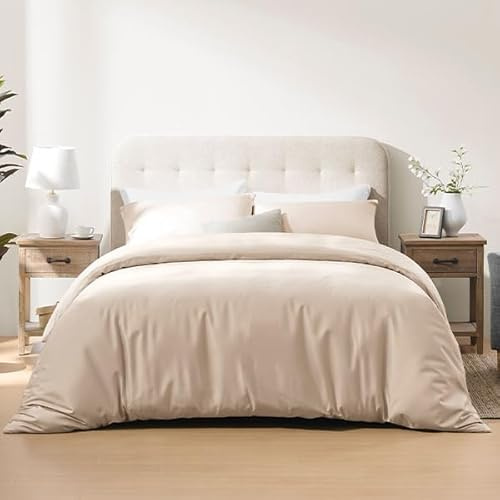 ACCURATEX Cooling Duvet Cover Set Twin Size - 100% Rayon Derived from Bamboo, Soft Cool Bedding Set with Zipper Clousure, Includes 1 Duvet Cover 68x88 Inches & 1 Silky Pillow Case 20x30 Inches, Sandy
