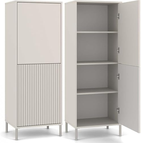 CDF Moderne Kabinett KAMARO 2DK | Farbe: Kaschmir (beige) | Schrank für Dokumente, Kleinigkeiten | Ideal für Wohnzimmer, Schlafzimmer, Kinderzimmer und Büro | Einfache Montage